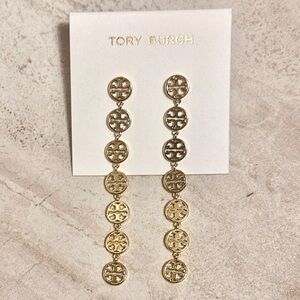 NWT - Tory Burch Logo Linear Earrings Goldtone